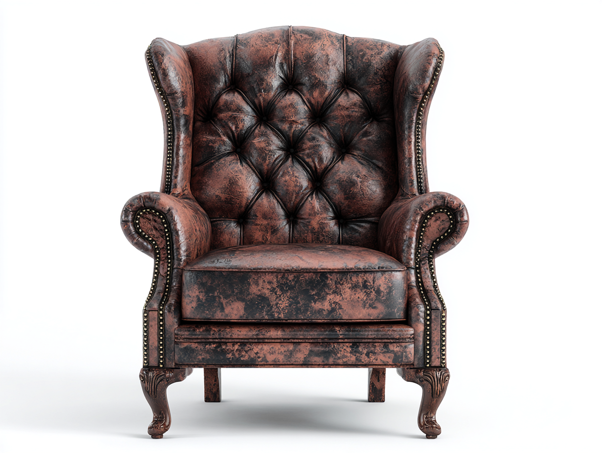 Sillón de piel 85x90x105 cm cuero sintético color marrón envejecido con capitoné - diseño clásico-Katararoom