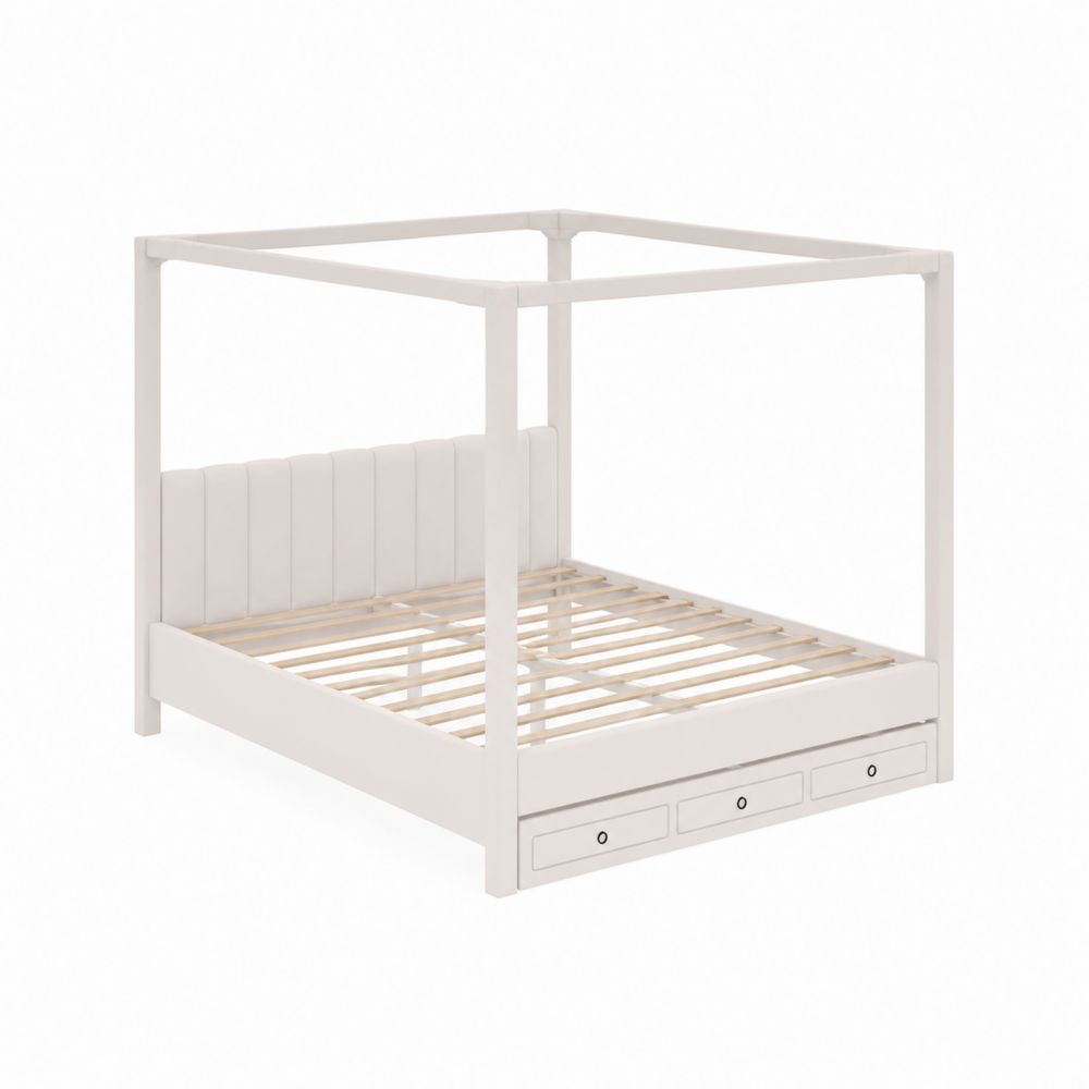 Weiße Himmelbett aus Holz mit Lattenrost und Schubladen 200x160 cm