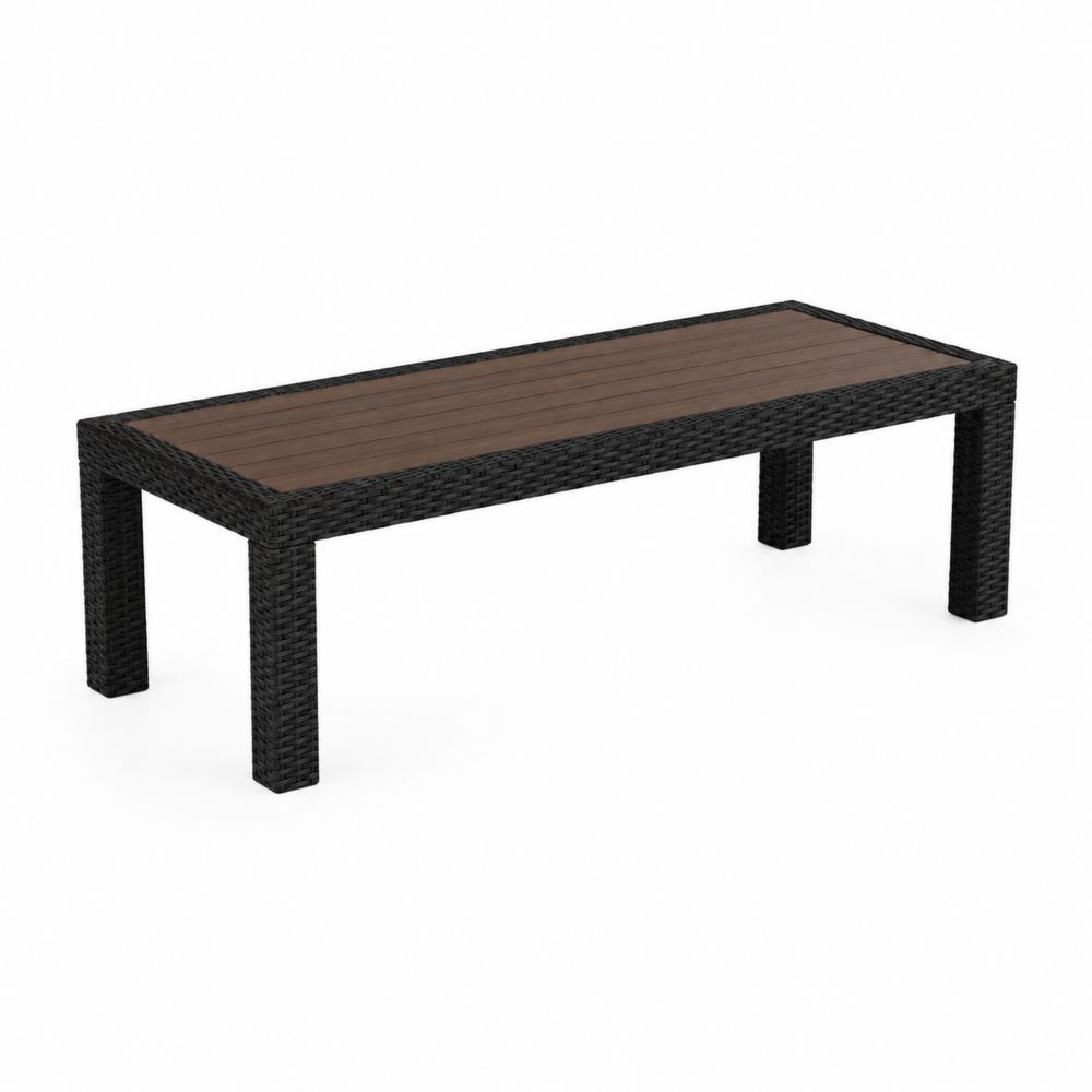 Rechteckiger Gartencouchtisch mit Hartholzplatte und Rattanrahmen Schwarz/Braun