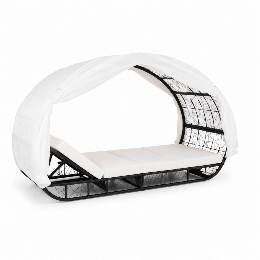 Gartensofa Lounge-Set mit Baldachin Rechteckig Rattan Aluminium Weiß