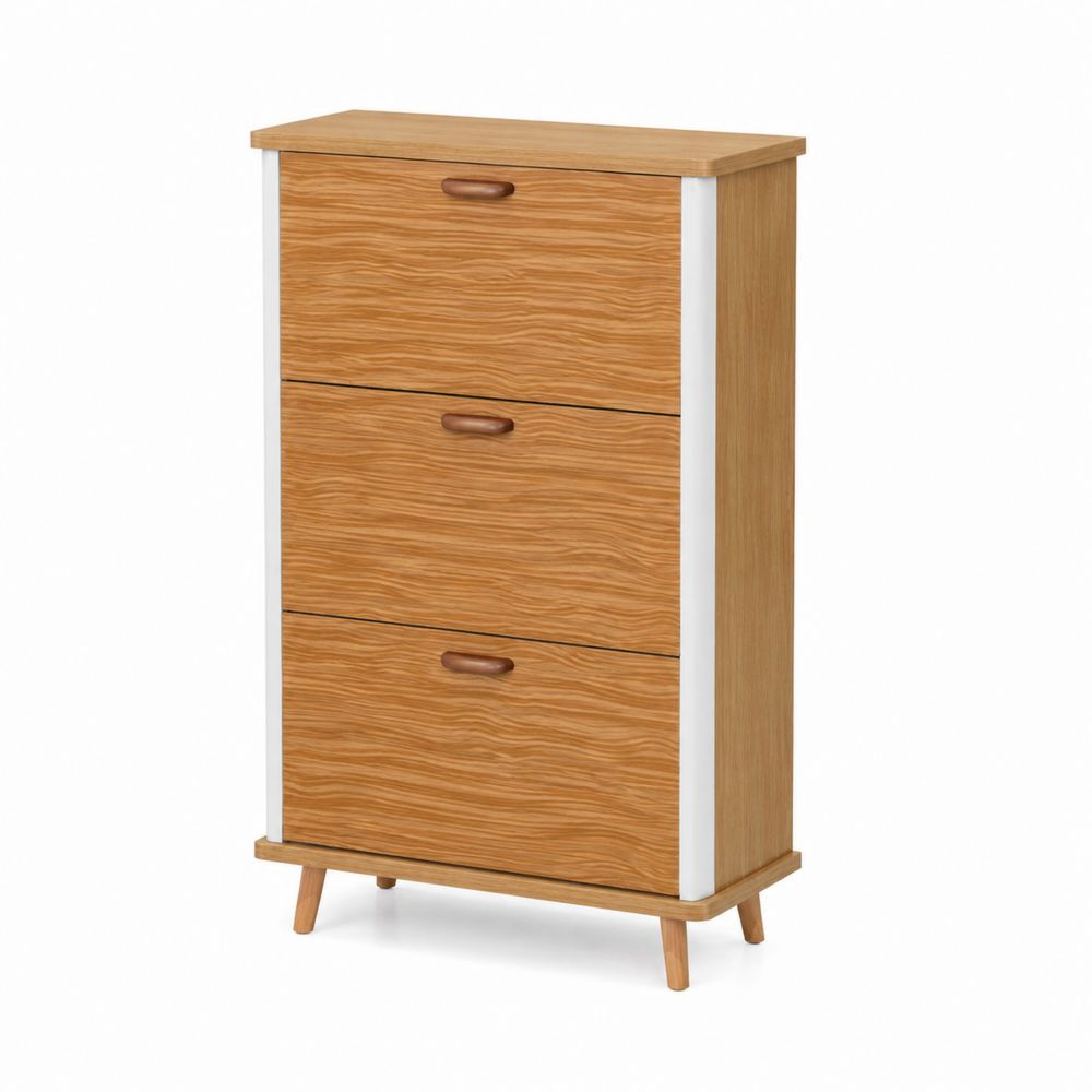 Schuhschrank Holz MDF Eiche Weiß 80x30x120cm