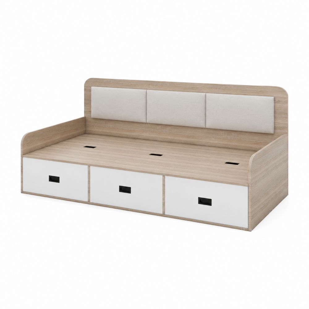 Holztagesbett mit 3 Schubladen und Textil Beige