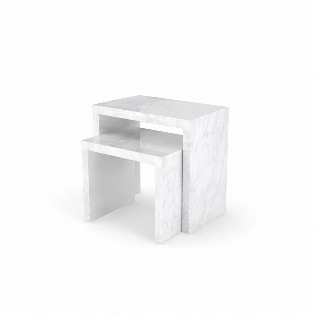 Nesting Beistelltische aus MDF Marmoroptik Weiß