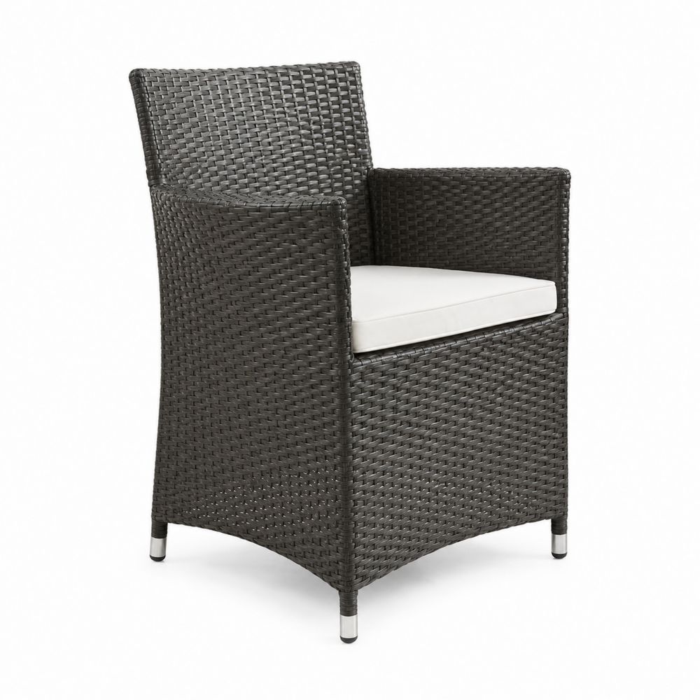 Gartenstuhl Sessel mit Armlehnen aus Polyrattan und Kissen, Dunkelgrau, 60x58x89cm