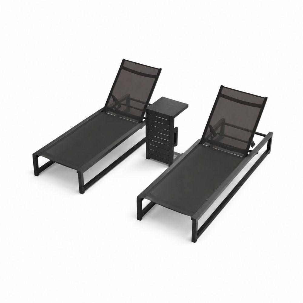 2er-Set Aluminium Outdoor-Lounge-Liegen mit Tisch Textilene Schwarz