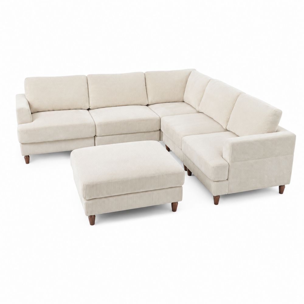 Ecksofa mit Hocker Cordstoff Beige