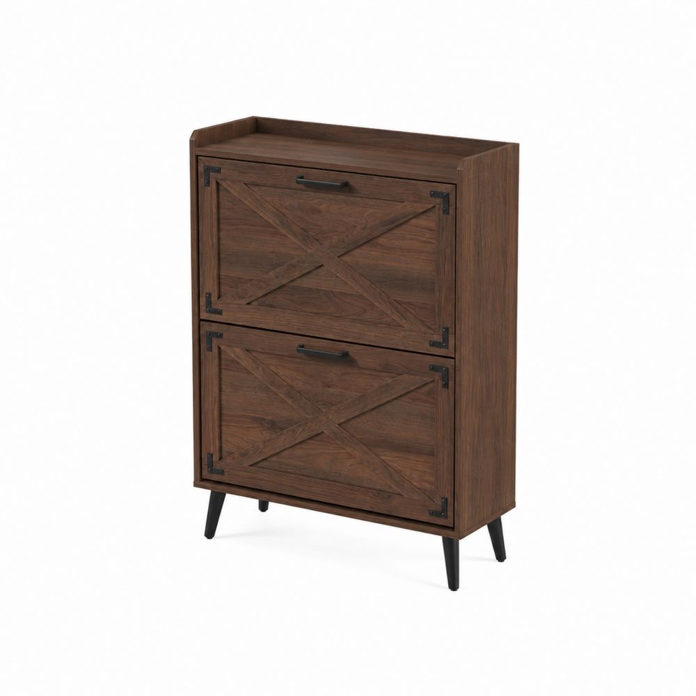 Holz Schuhschrank mit 2 Klappen, Braun
