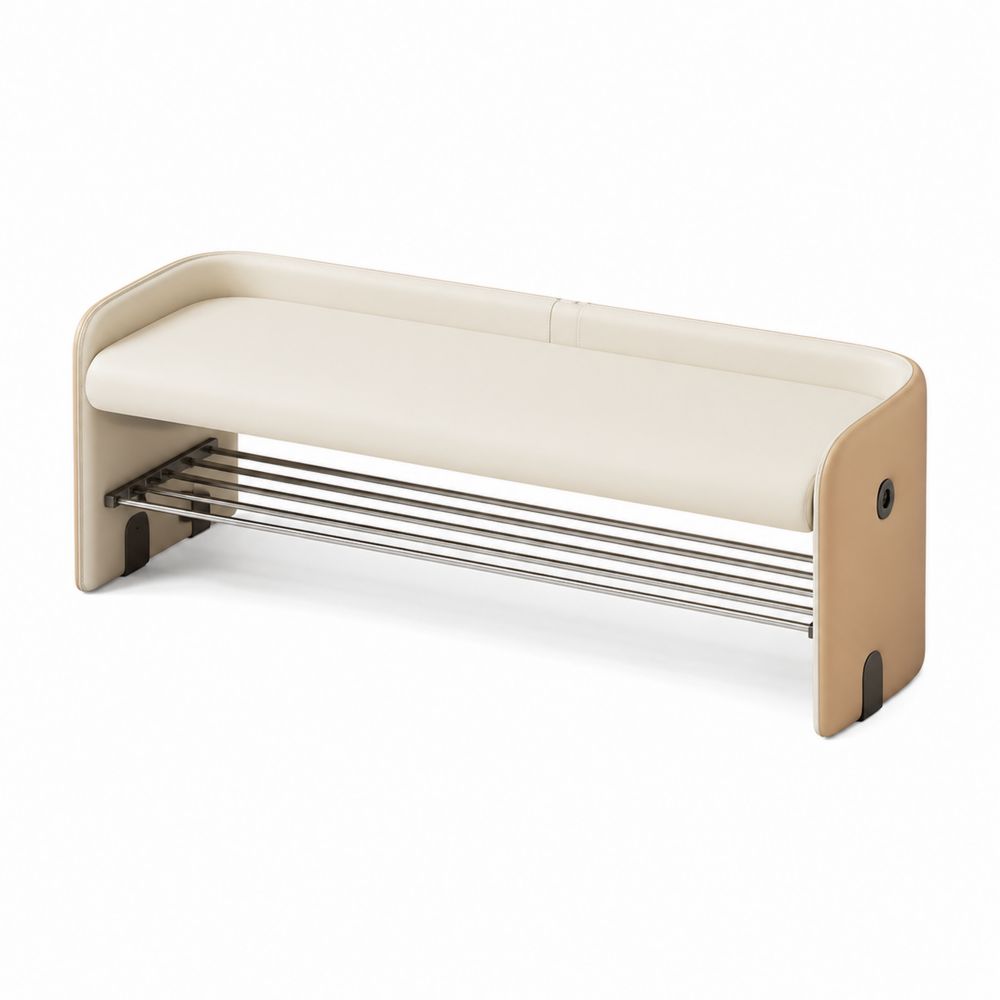 Schuhbank mit PU-Leder und Edelstahl Beige 100cm