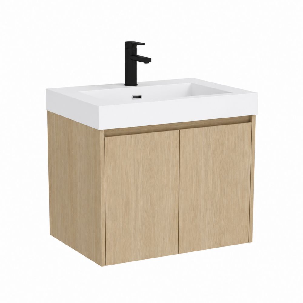 Wandmontierter Waschtischunterschrank Eichenfurnier 80x45x60 cm mit Harz Waschbecken