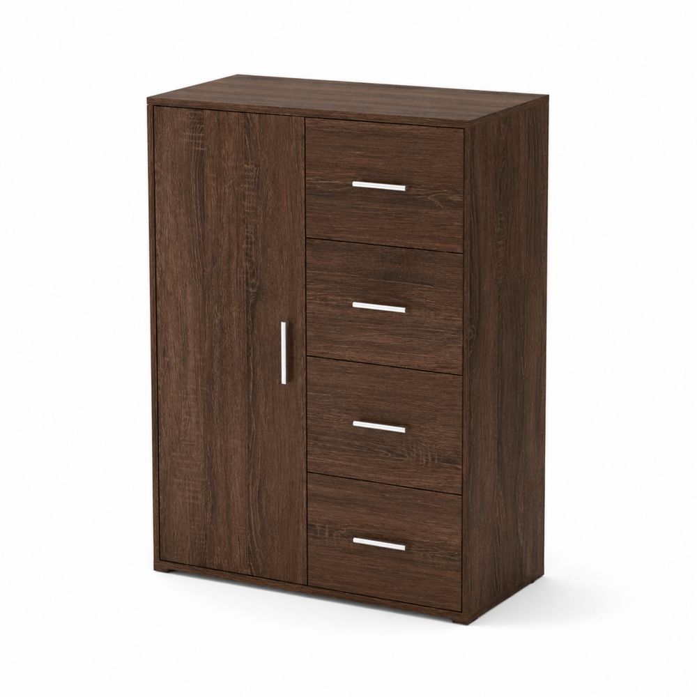 MDF-Holz Sideboard mit 4 Schubladen und 1 Tür, Dunkelbraun