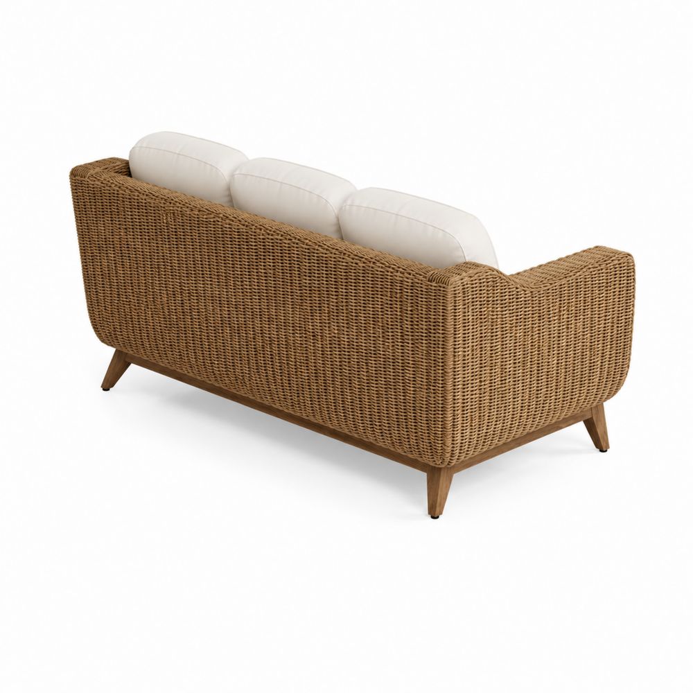 Rattan 3-Sitzer Sofa mit Polyesterkissen Natur/Weiß