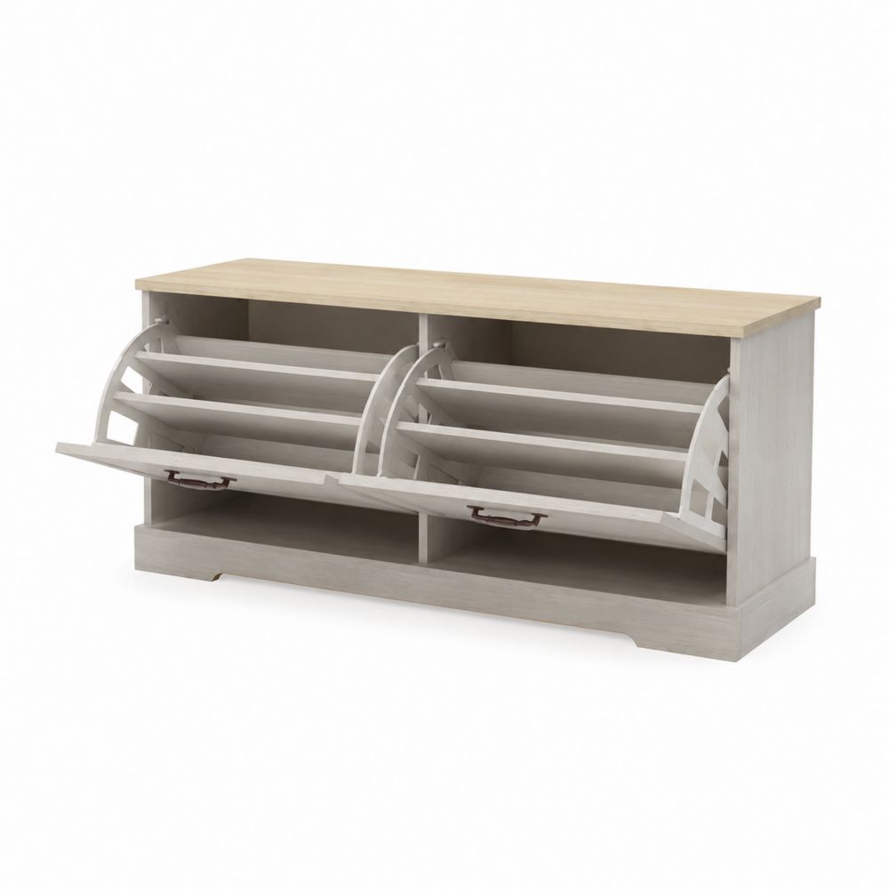Schuhregal Sitzbank aus MDF-Holz, Weiß/Natur, 100x30x45cm