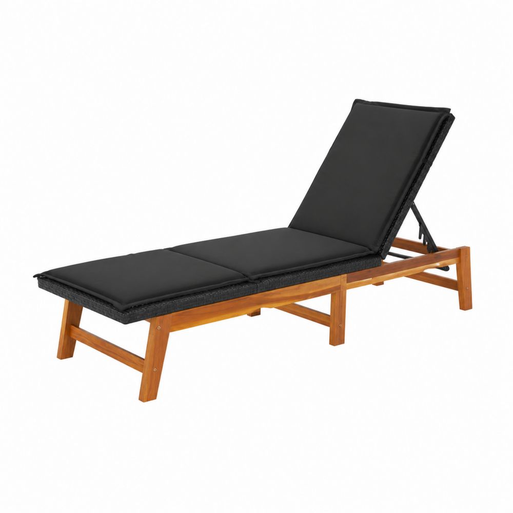 Liegestuhl Akazienholz mit Polyester Schwarz