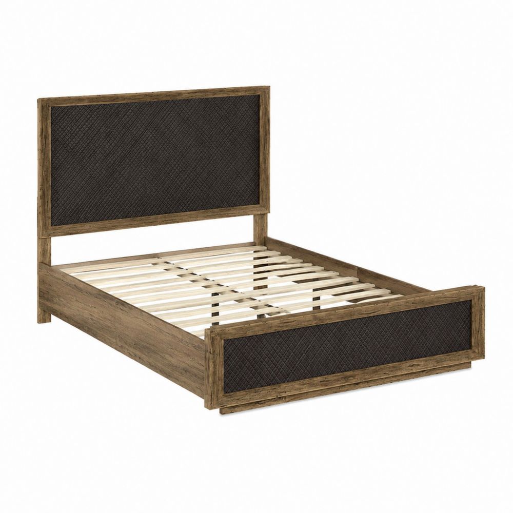 Holzbett mit Rattan-Kopfteil und Metall-Lattenrost 200x160 cm Braun/Schwarz