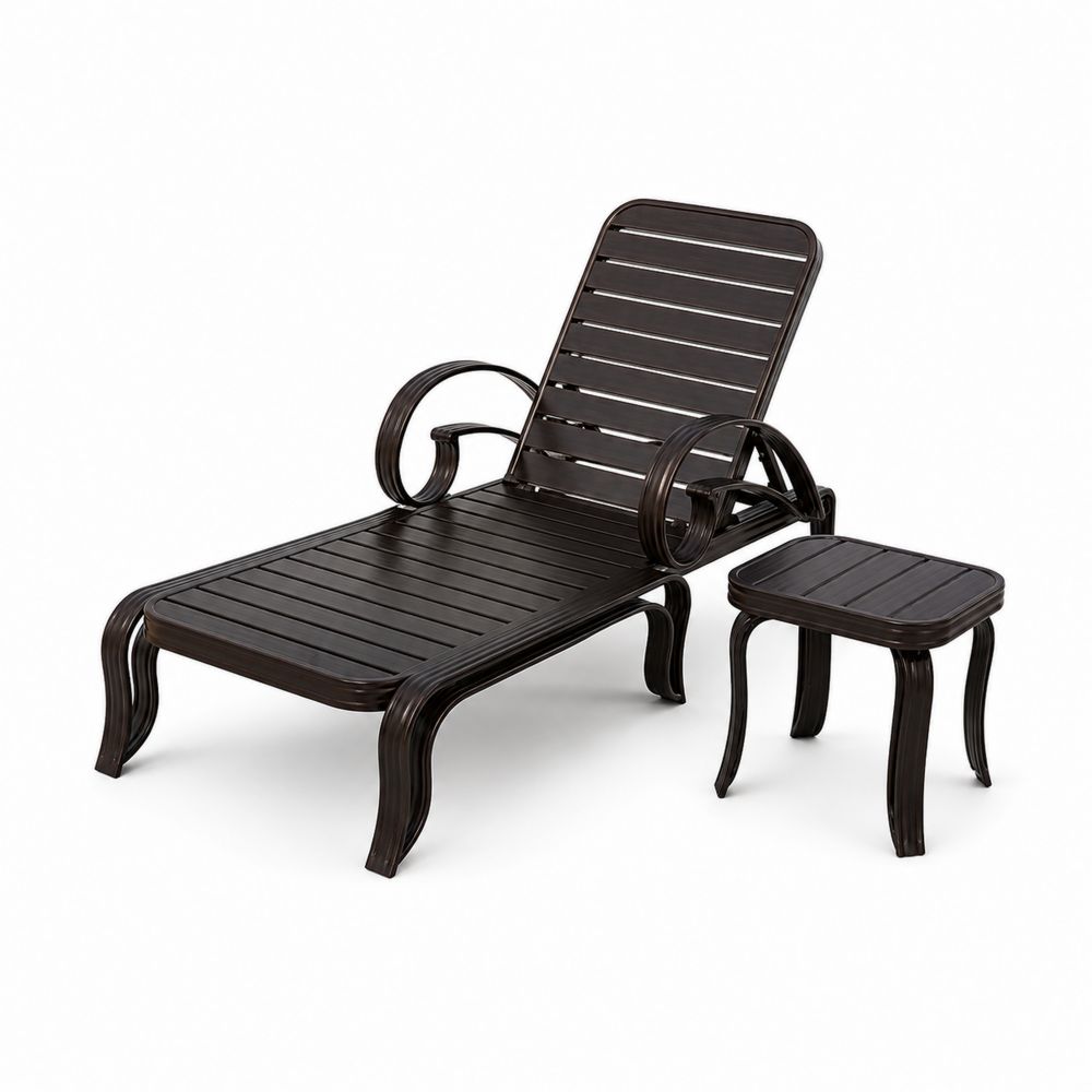 Gartenliege mit Tisch aus Metall, Dunkelbraun-Hausraumdesign