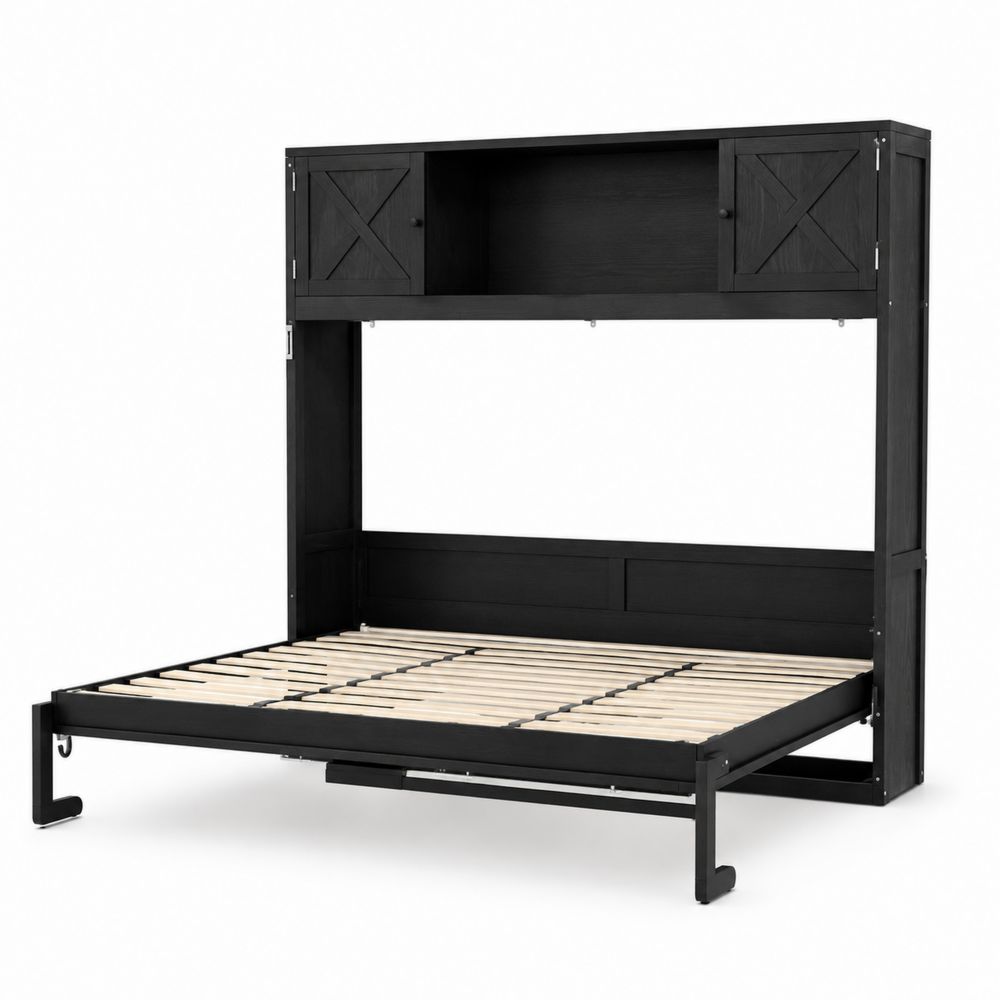 Klappbares Holz-Metall-Schrankbett in Schwarz 200x160 cm-Hausraumdesign