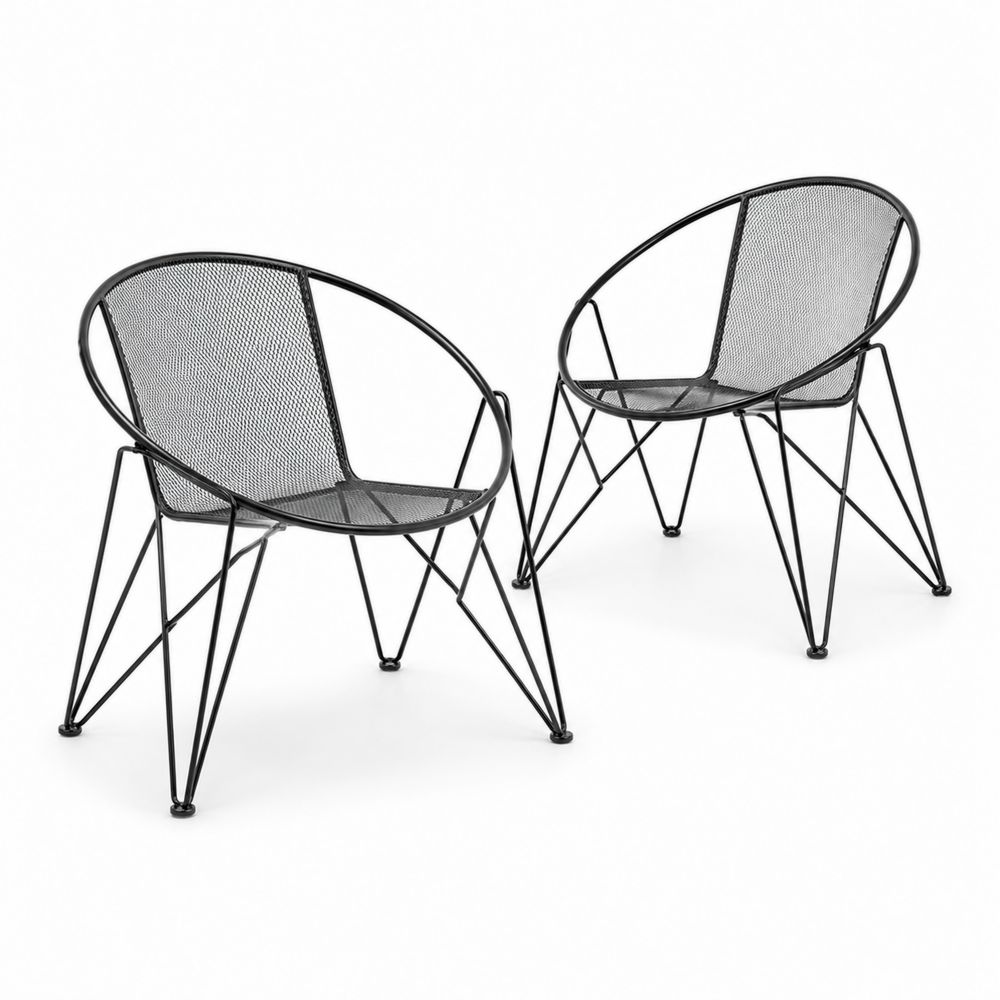 2er-Set runde Metall-Stühle für Außenbereich, Schwarz-Hausraumdesign