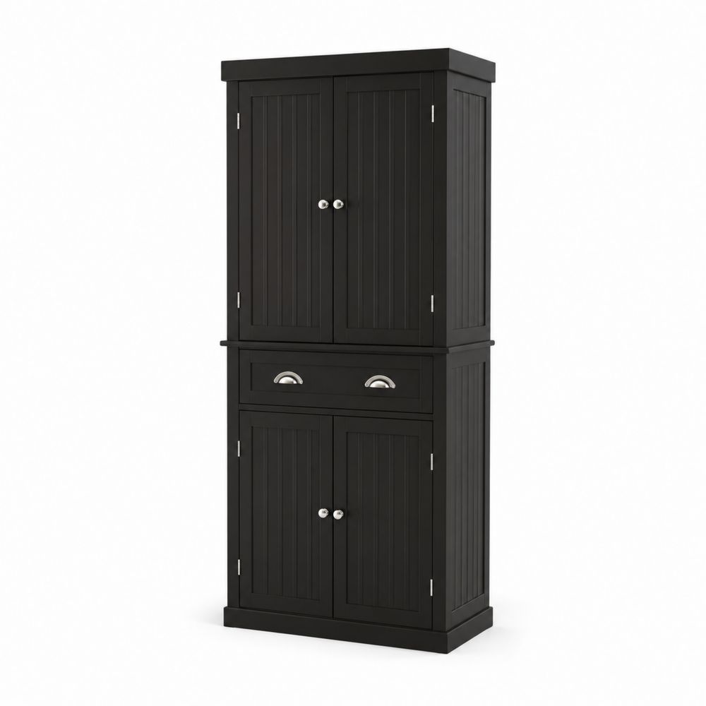 Buffetschrank Massivholz mit 4 Türen und 2 Schubladen Schwarz 180x80x40 cm-Hausraumdesign