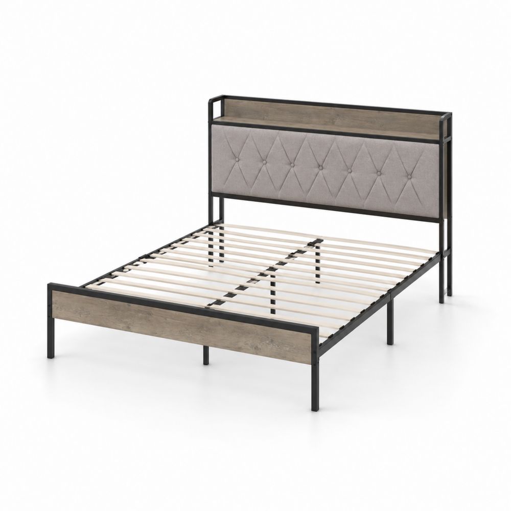 Metallbettgestell mit gepolstertem Kopfteil 200x140 cm-Hausraumdesign