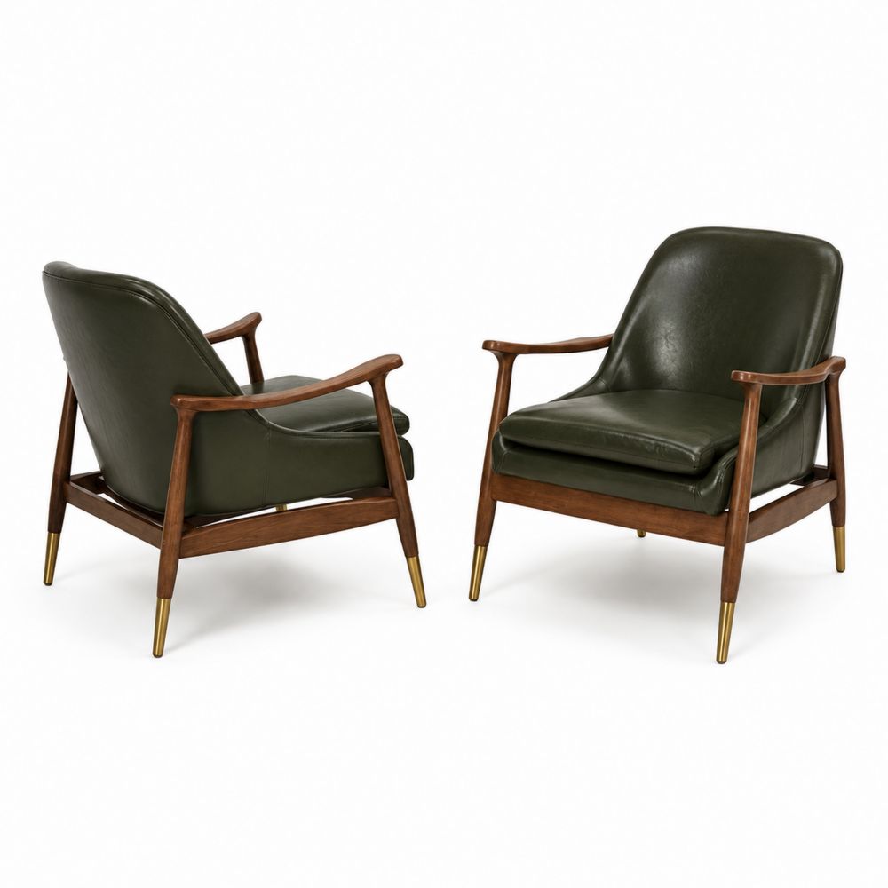 2er-Set Loungesessel Walnussholz Kunstleder Dunkelgrün-Hausraumdesign