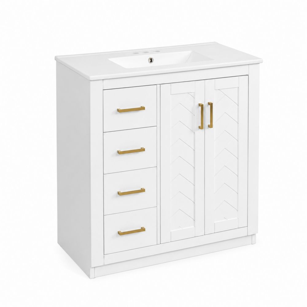 Waschtischunterschrank mit Waschbecken aus MDF und Keramik Weiß-Hausraumdesign