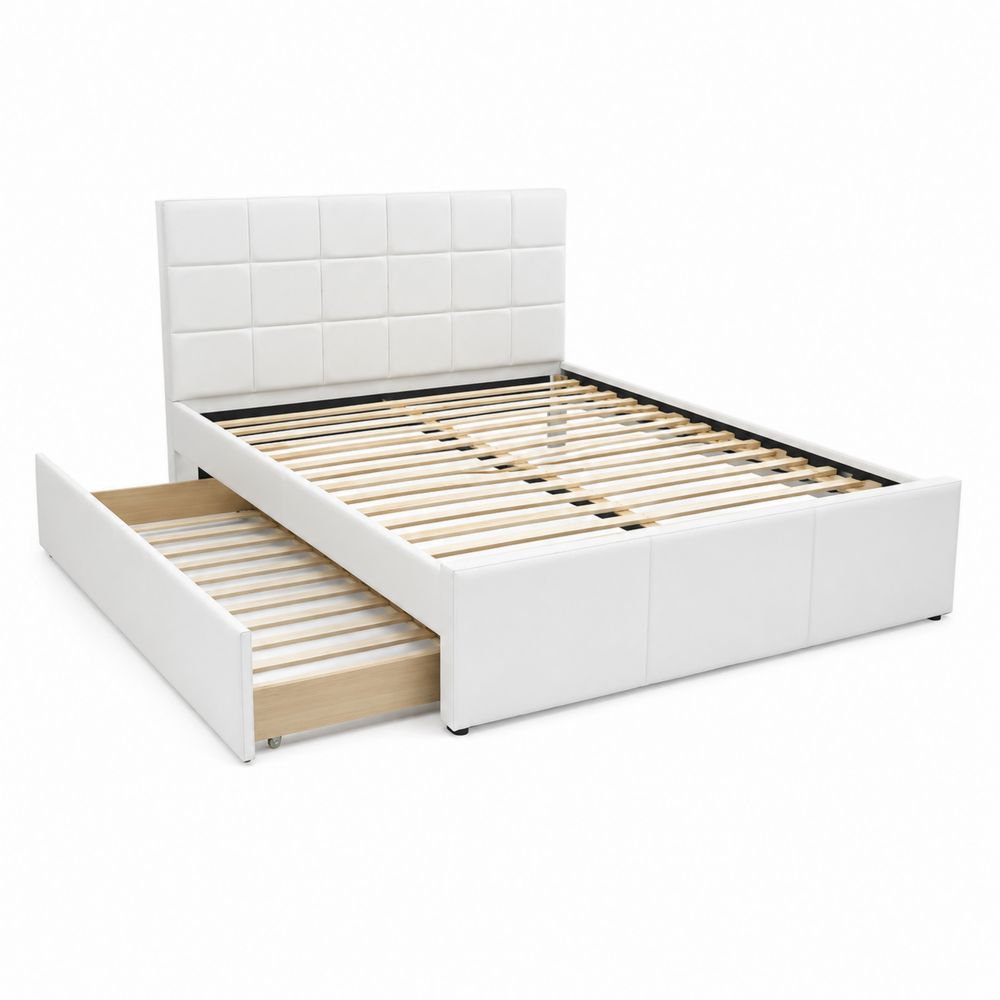 Bett mit Stauraum 200x160 cm Kunstleder Weiß-Hausraumdesign