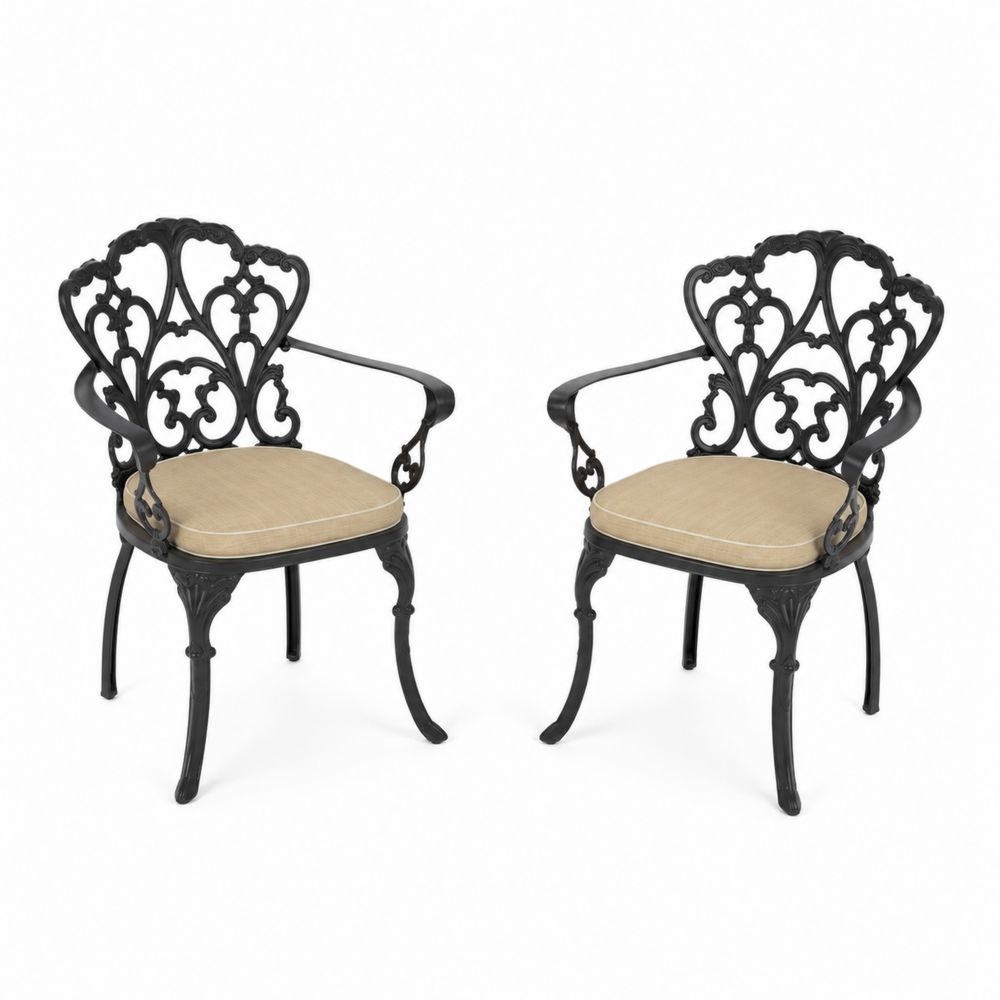 2er Set Gartenstühle Metall mit Sitzkissen Schwarz Beige-Hausraumdesign