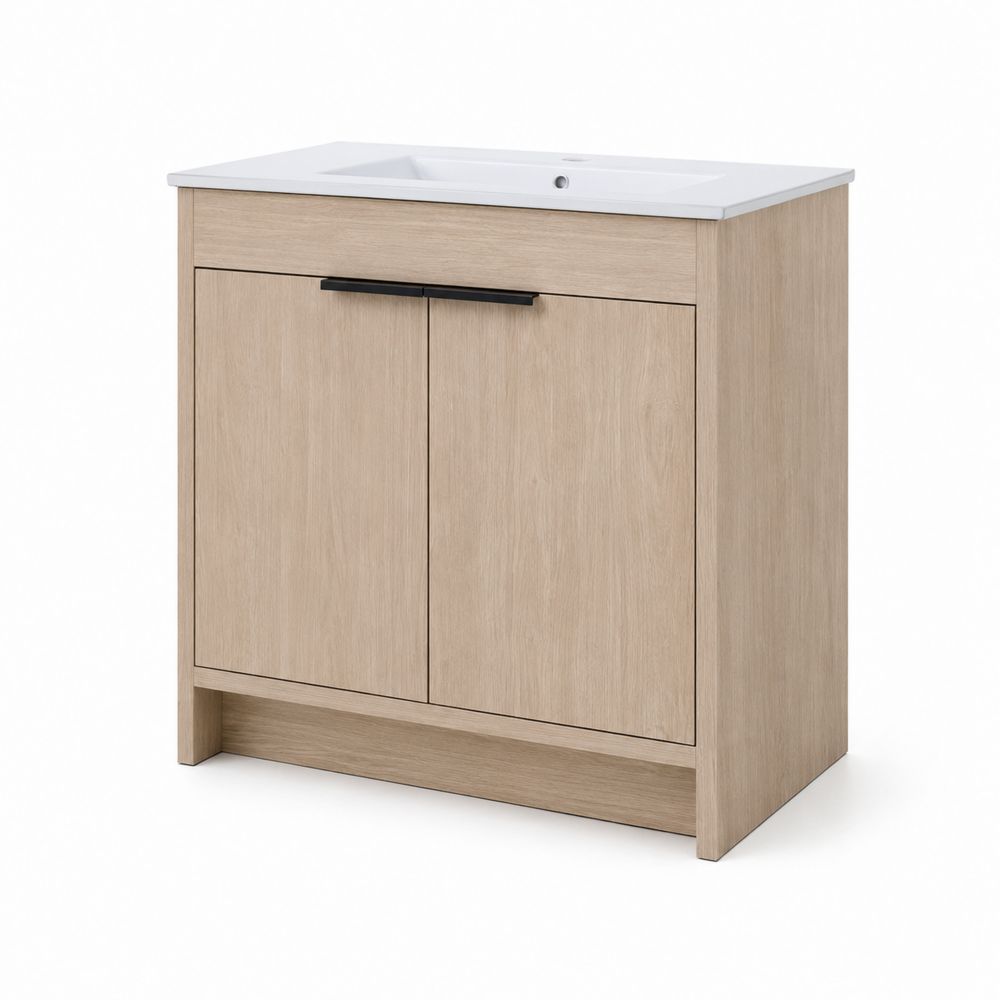 Waschtischunterschrank Holz Beige mit Keramikoberfläche-Hausraumdesign