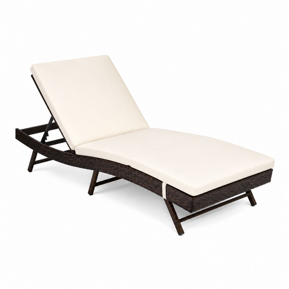 Liege aus Rattan mit verstellbarer Rückenlehne 200x70x35 cm Cremeweiß-Hausraumdesign