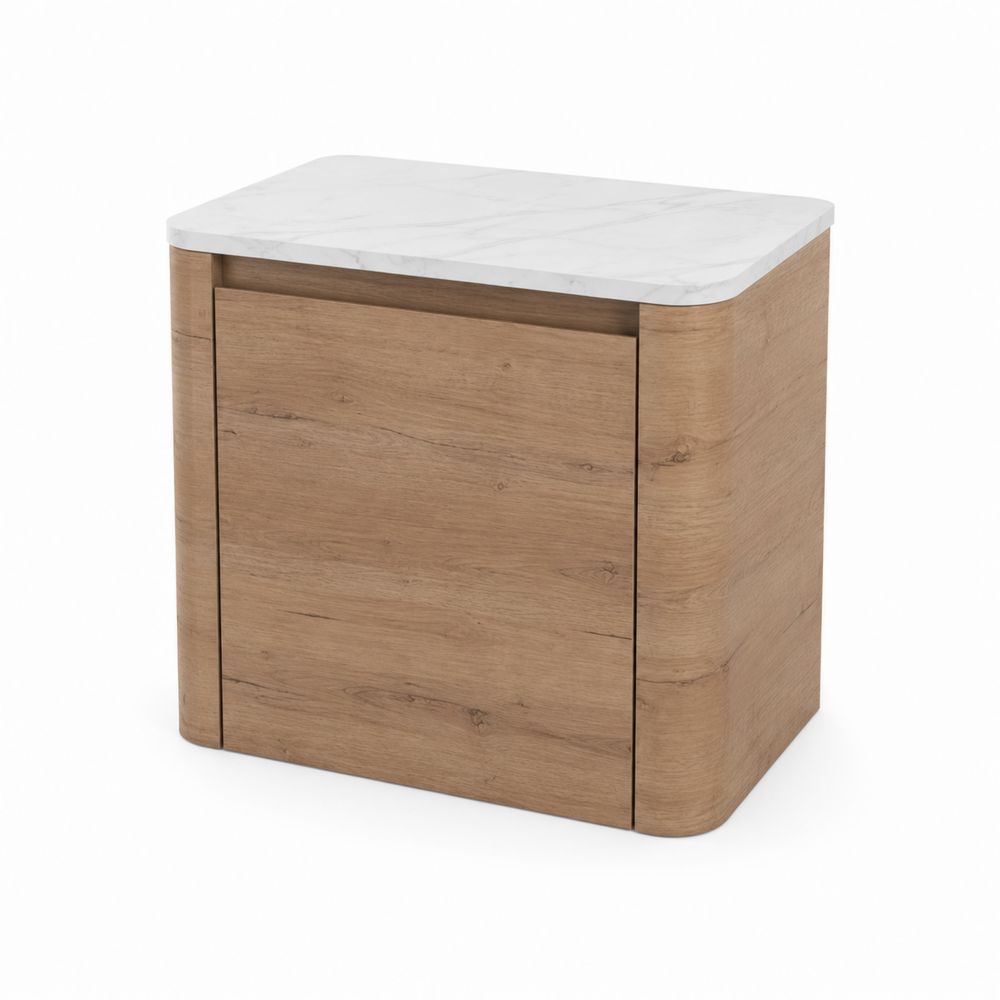 Waschtischunterschrank MDF mit Holzfurnier und Marmoroptik 80x60x45 cm-Hausraumdesign