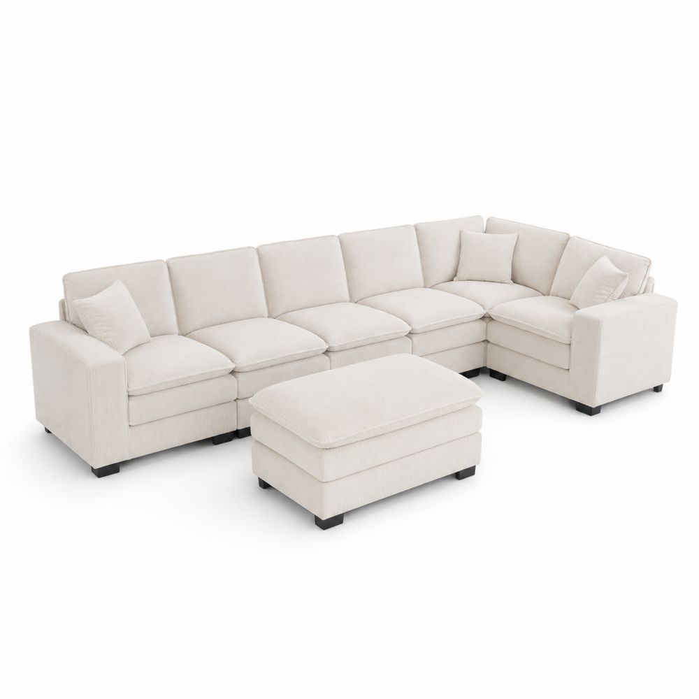 Modulares Ecksofa Stoff Beige mit Hocker-Hausraumdesign