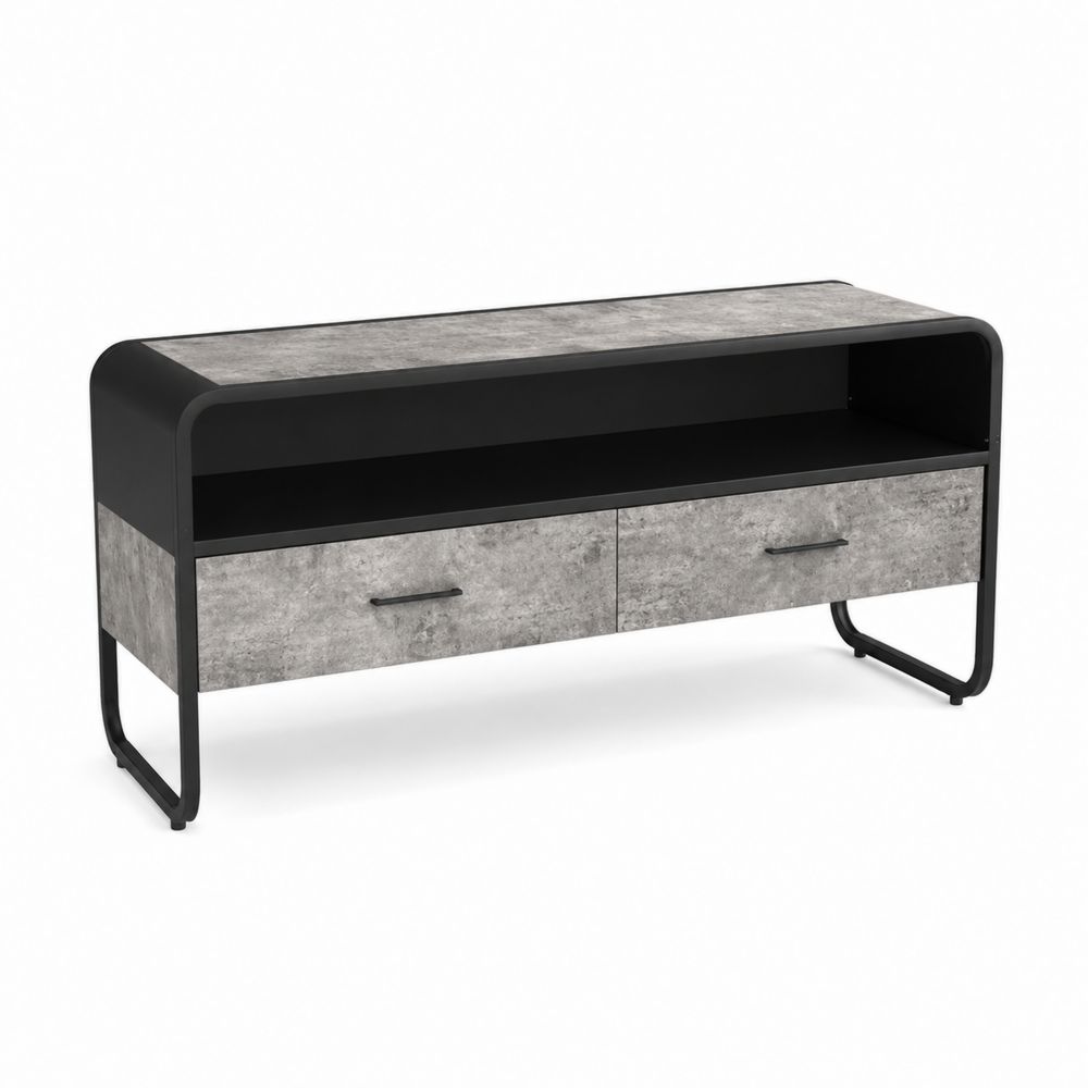 TV-Lowboard mit zwei Schubladen Holz/Metall Grau/Schwarz 120x40x50 cm-Hausraumdesign