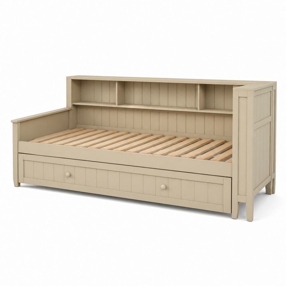 Holz Tagesbett mit Stauraum Beige 200x90x95cm-Hausraumdesign