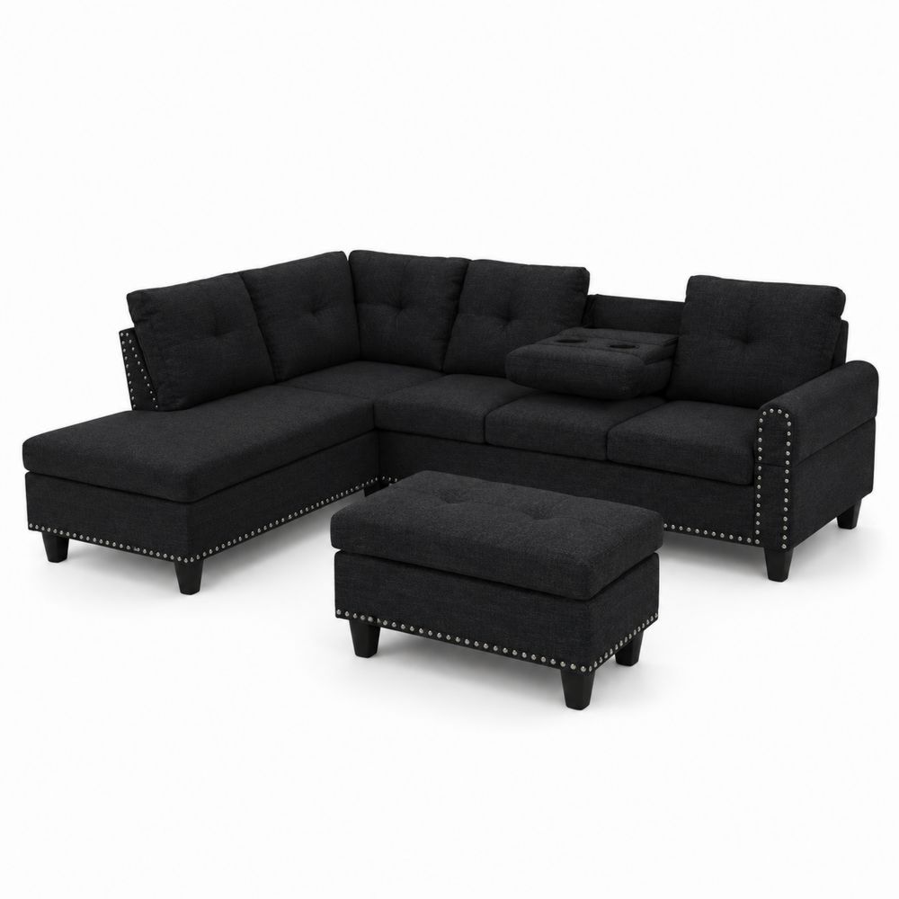 Ecksofa-Set mit Hocker L-Form Stoff Schwarz-Hausraumdesign