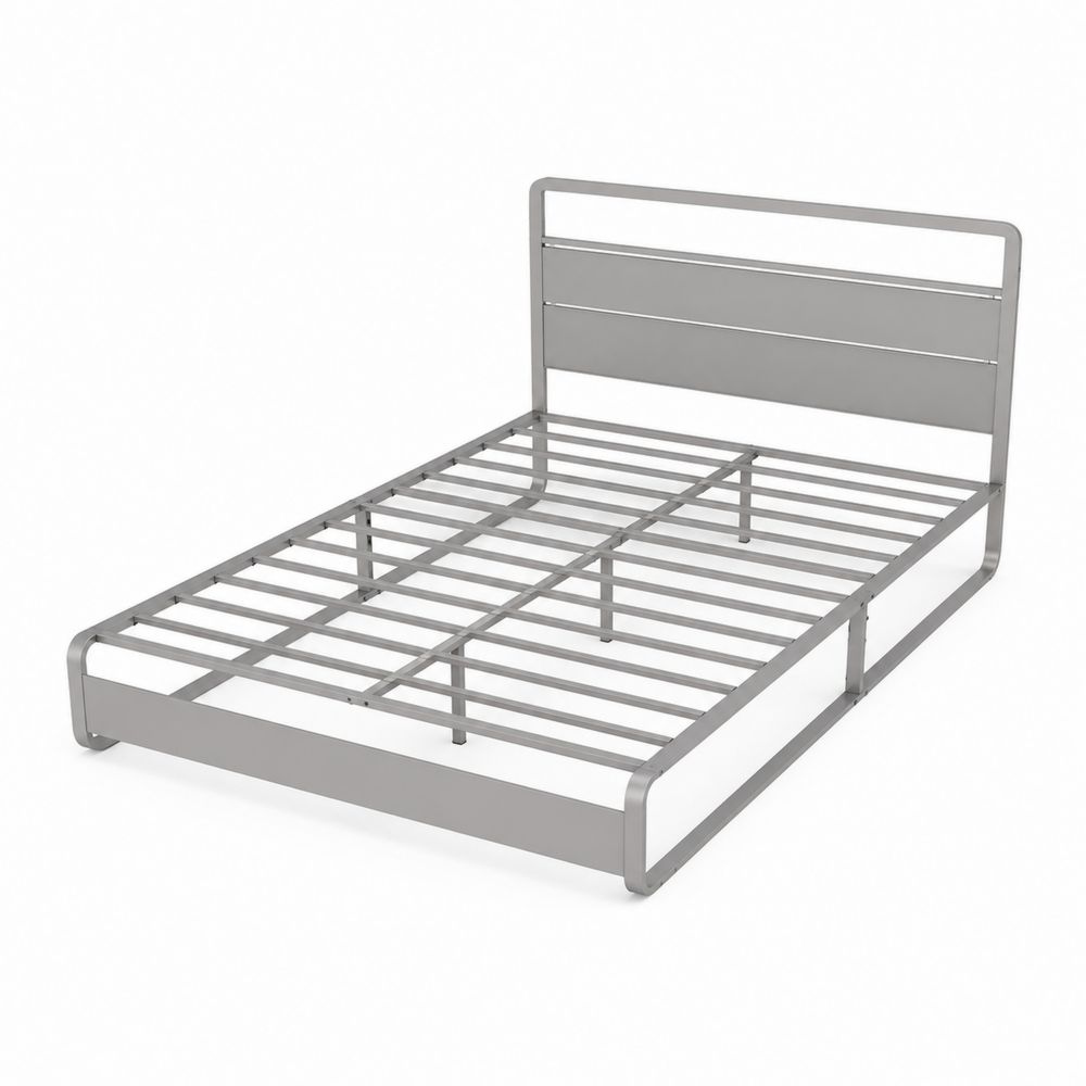 Stahlbett mit Kopfteil in Grau 200x140 cm-Hausraumdesign