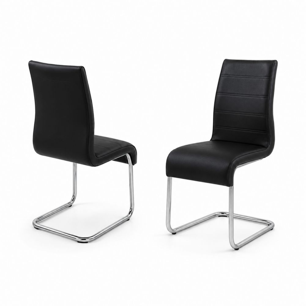 2-teiliges Esszimmerstuhl-Set mit Chromgestell und schwarzem Kunstleder-Hausraumdesign