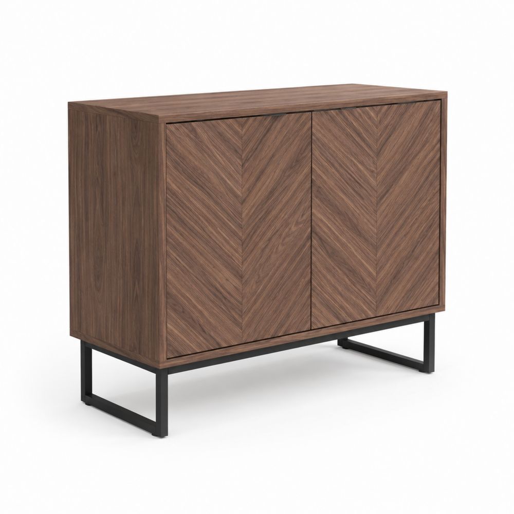 Rechteckiger Schrank aus Walnussfurnier mit Metallgestell Braun-Hausraumdesign