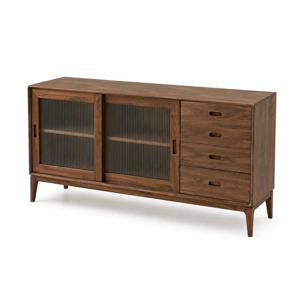Walnussholz Sideboard mit Schiebetüren und 4 Schubladen-Hausraumdesign