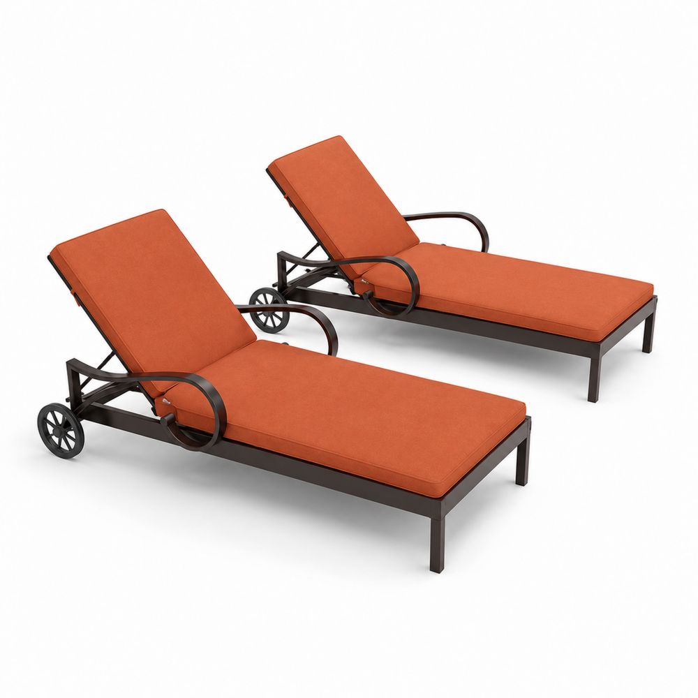 Metallrahmen Gartenliegen Set mit Rostroten Polstern-Hausraumdesign