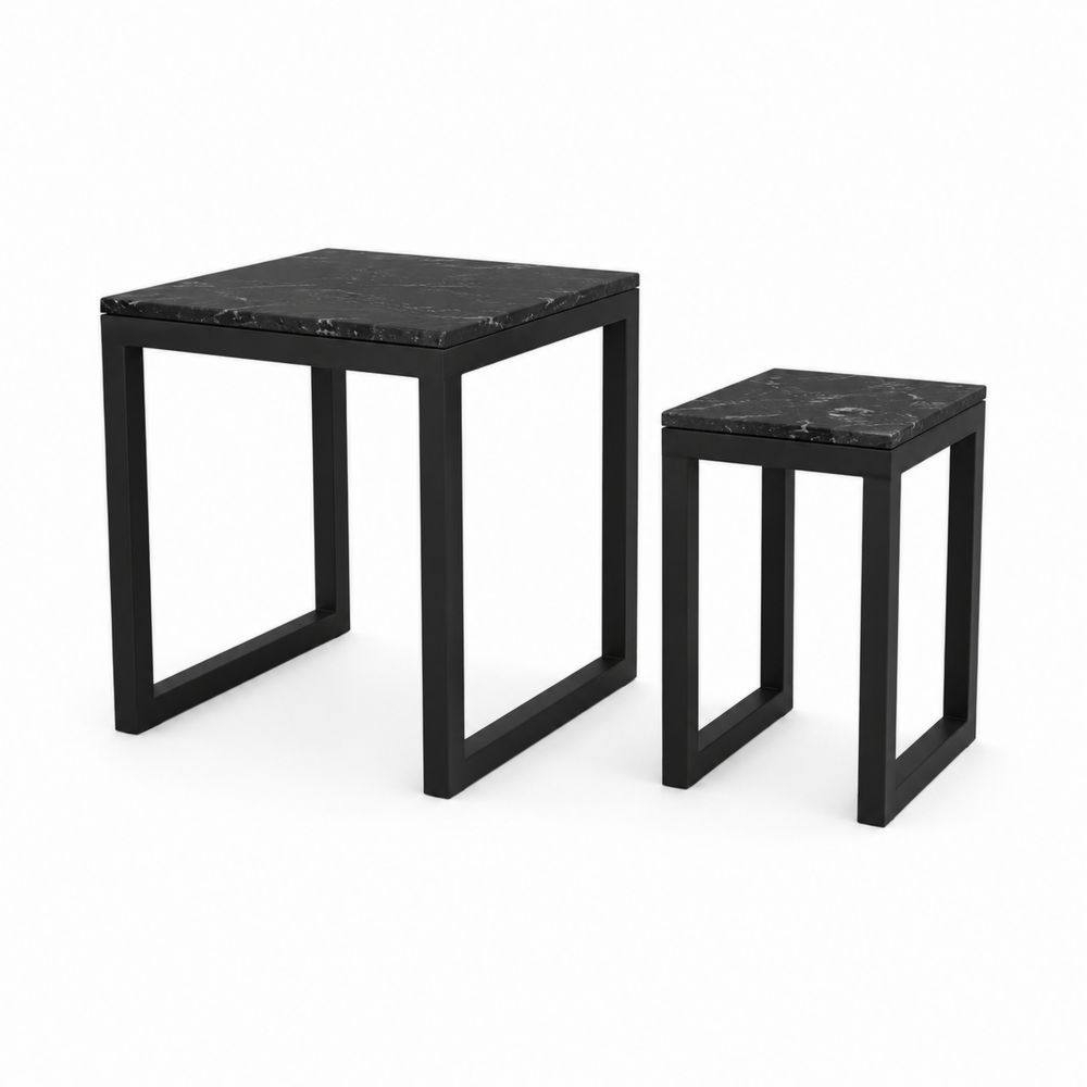 Nesting Tische Set Quadratisch Marmor Eisen Schwarz-Hausraumdesign