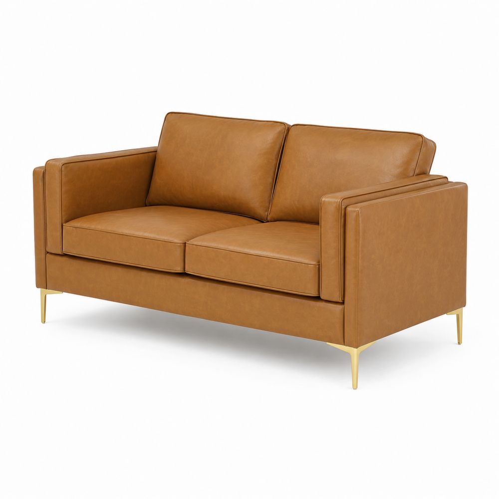 Zweisitzer Sofa Kunstleder Braun mit Metallbeinen-Hausraumdesign