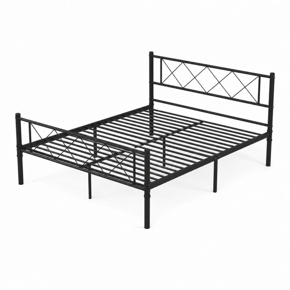 Metallbett Schwarz 200x160 cm mit Kopf- und Fußteil-Hausraumdesign