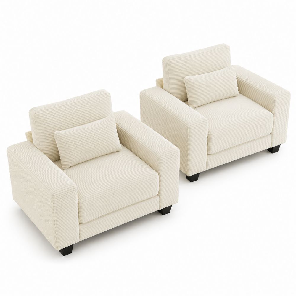 2er Set Sessel Cordgewebe Beige 85cm x 90cm-Hausraumdesign