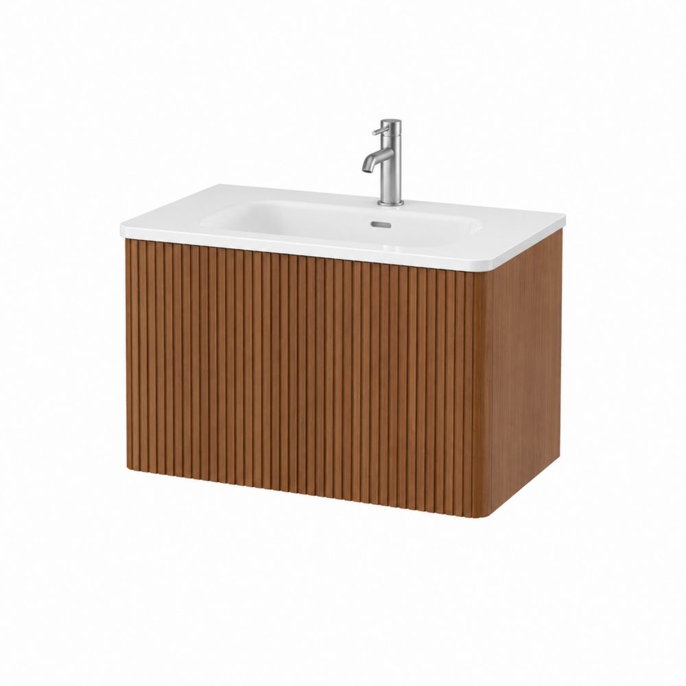 Wandmontierter Waschtischunterschrank mit Keramikwaschbecken Holzfurnier Weiß-Hausraumdesign