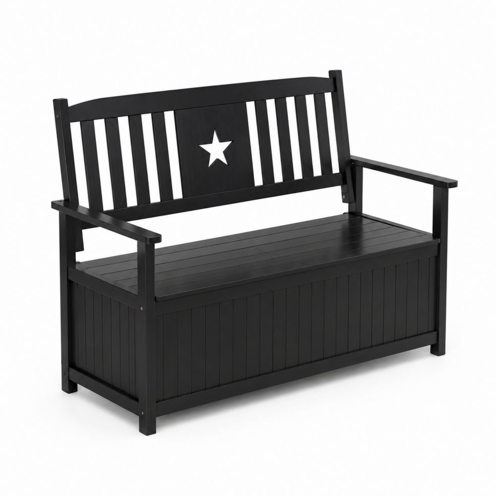Holzbank mit Stauraum und Sternmuster, Kiefer, Schwarz, 120 cm-Hausraumdesign