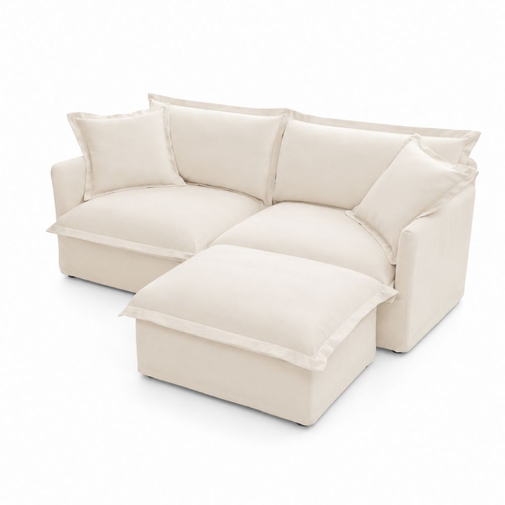 Ecksofa Set 2-teilig Stoff Beige-Hausraumdesign