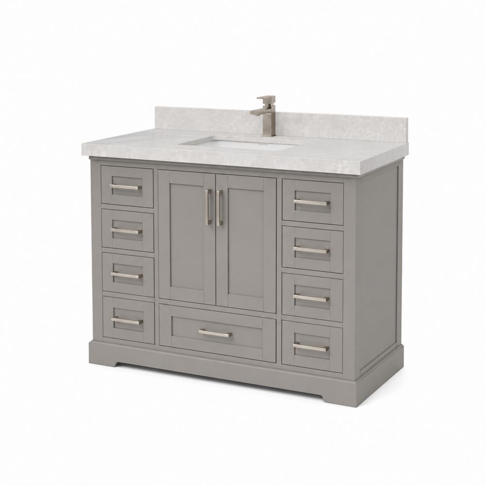 Waschtischunterschrank 90 cm MDF Grau mit Kunstmarmorplatte-Hausraumdesign