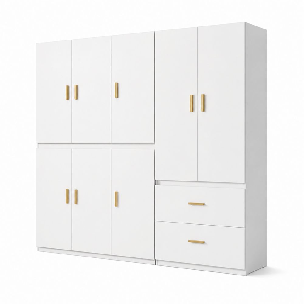 Kleiderschrank aus Holz Weiß mit Goldgriffen 180x60x240 cm-Hausraumdesign