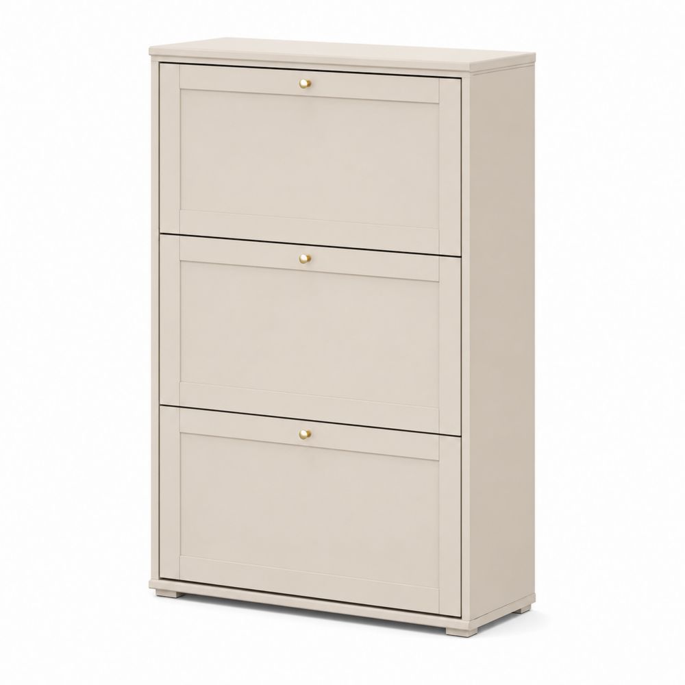 Schuhschrank MDF Beige 3 Fächer 120cm x 80cm x 24cm-Hausraumdesign