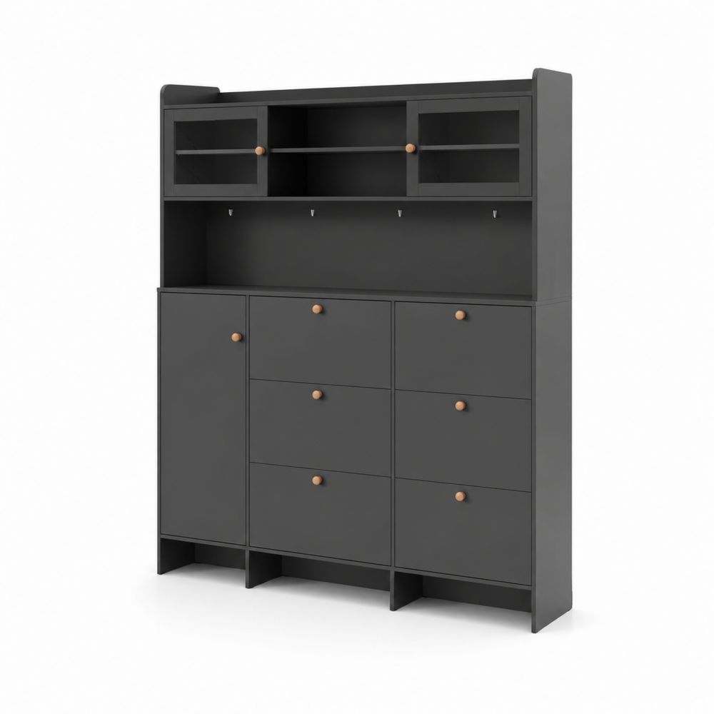 Schuhschrank aus Holzfaserplatte mit Regalen in Anthrazit-Hausraumdesign